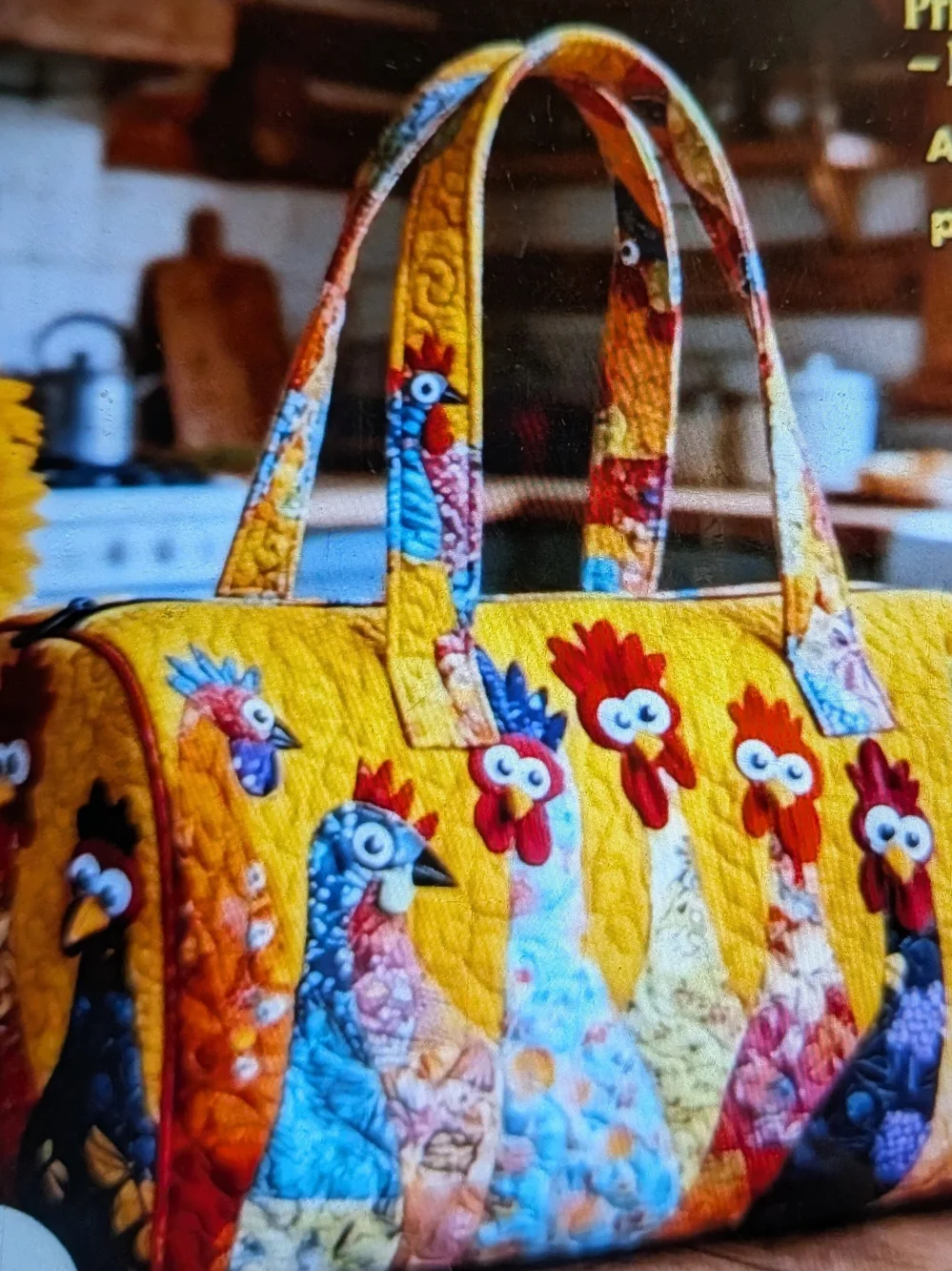 Handcrafted Yellow Chicken Quilted Travel Bag 18x9x9
